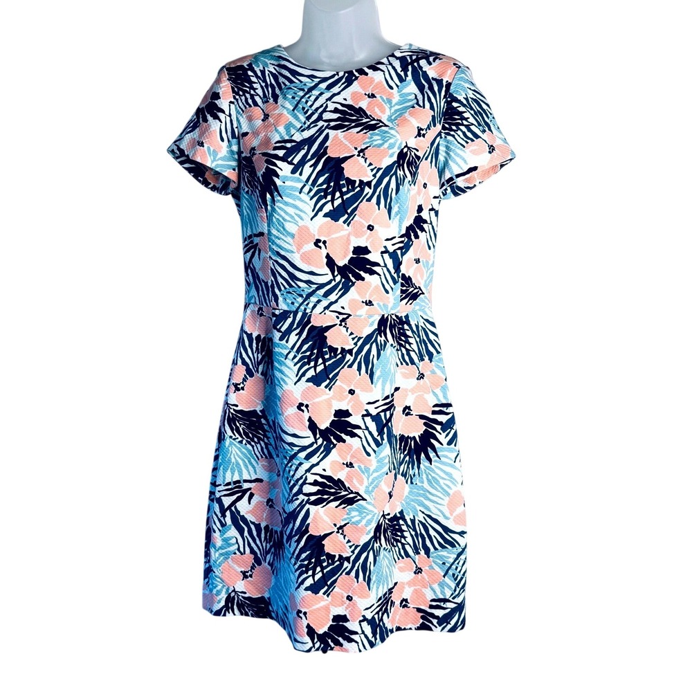 Brooks Brothers Red Fleece | Tropical Floral Pique Fit & Flare Blue Pink | 6
